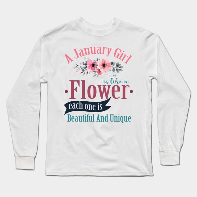 A January Girl Like A Flowers Long Sleeve T-Shirt by Diannas